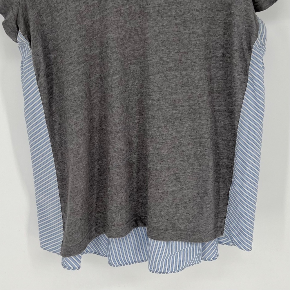 Deletta Womens Linen Blend Short Sleeve Top Size L Gray Blue Stripe Mixed Media - Picture 6 of 15